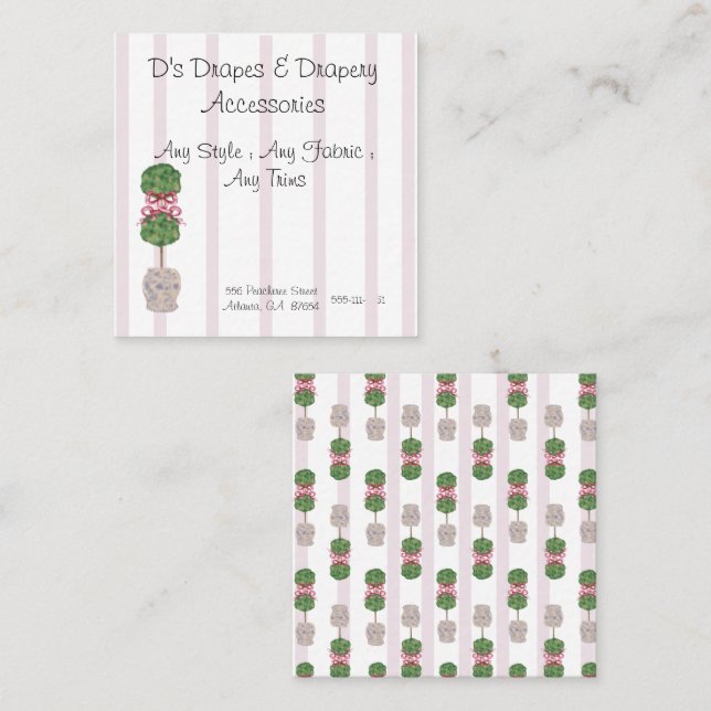 Pink Chinoiserie Ginger Jar Jars Topiary  Square B Business Card (Front/Back)