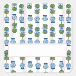 Pink Chinoiserie Ginger Jar Jars Topiary Square Square Sticker