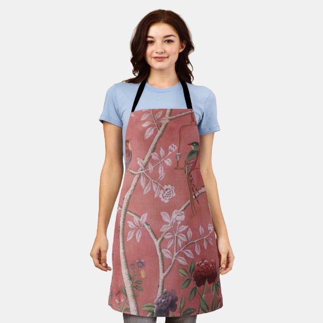 Pink Chinoiserie Kitchen Cooking Apron (Worn)