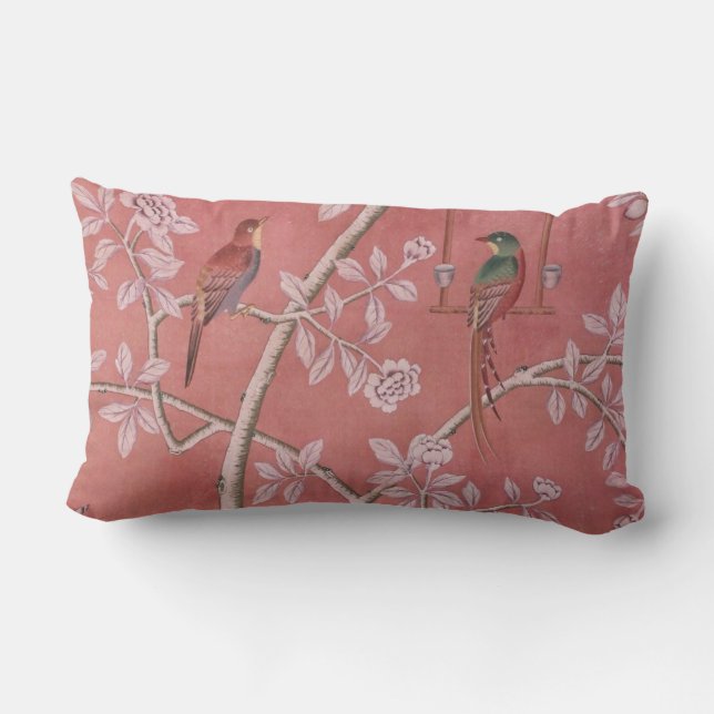 Pink Chinoiserie Lumbar Pillow (Back)