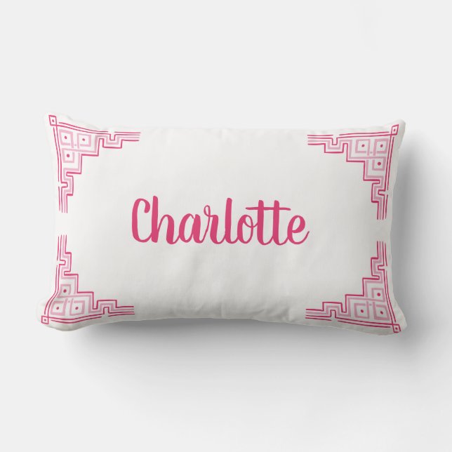 Pink Chinoiserie Name Lumbar Pillow (Front)