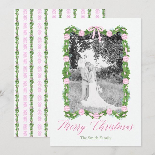 Pink Chinoiserie Ornament Garland Grandmillenial Invitation (Front/Back)