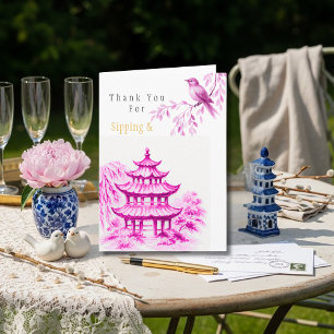 Pink Chinoiserie Pagoda floral Thank You Card