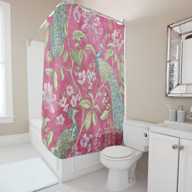 Pink Chinoiserie peacock floral  (In Situ)