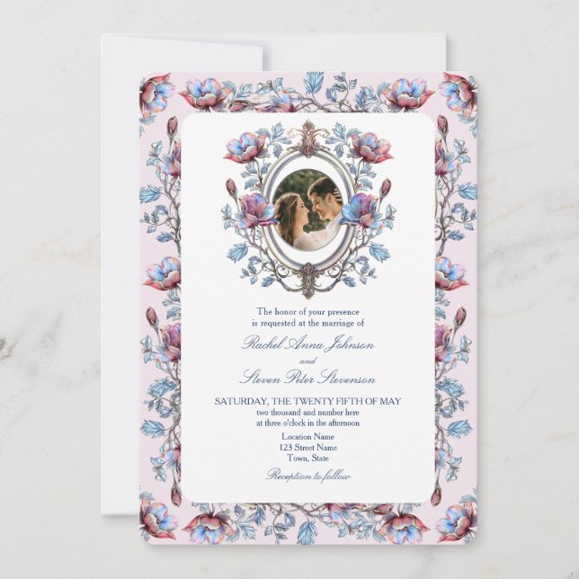 Pink Chinoiserie Photo Wedding Invitation (Front)