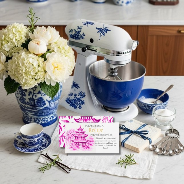 Pink Chinoiserie Recipe Request Bridal Shower  Enclosure Card (Pink Chinoiserie Recipe Request Bridal Shower Enclosure Card)