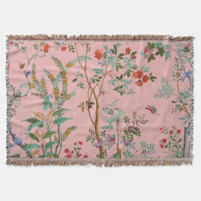Pink Chinoiserie Throw Blanket (Front)