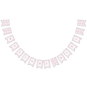 Pink Chinoiserie Toile de Jouy Baby Shower Bunting Flags