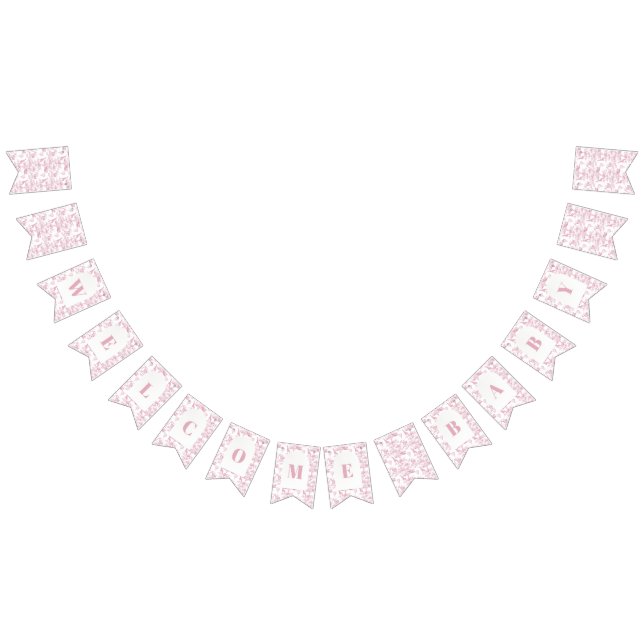 Pink Chinoiserie Toile de Jouy Baby Shower Bunting Flags (All)