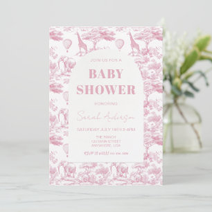 Pink Chinoiserie Toile de Jouy Baby Shower Invitation