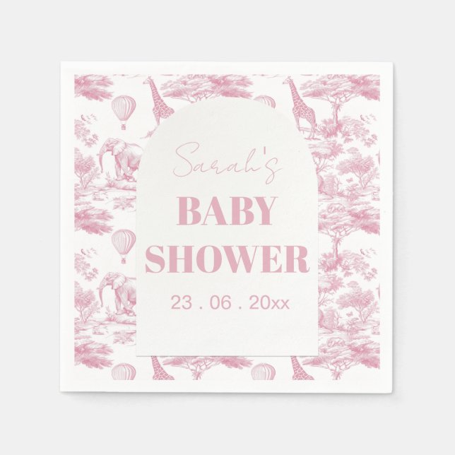 Pink Chinoiserie Toile de Jouy Baby Shower Napkin (Front)