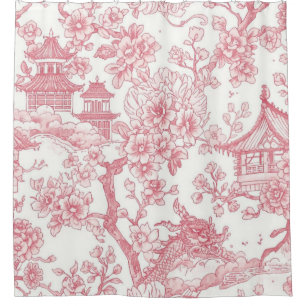 Pink Chinoiserie Toile Dragon Cherry Blossom