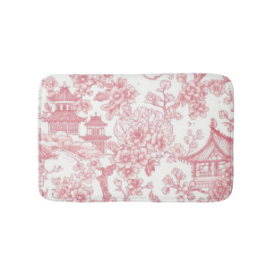 Pink Chinoiserie Toile Dragon Cherry Blossom Bath Mat