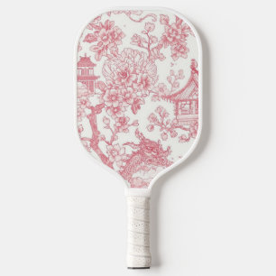 Pink Chinoiserie Toile Dragon Cherry Blossom Pickleball Paddle