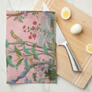 Pink Chinoiserie Toile Floral Kitchen Towel