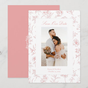 Pink Chinoiserie Toile Flowers Photo Save The Date