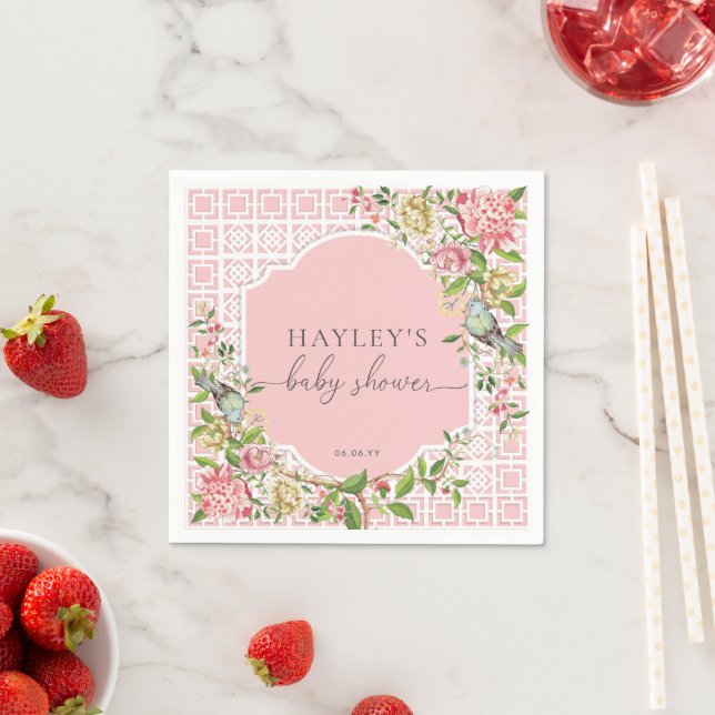 Pink Chinoiserie Trianon Baby Shower Paper Napkin (Insitu)