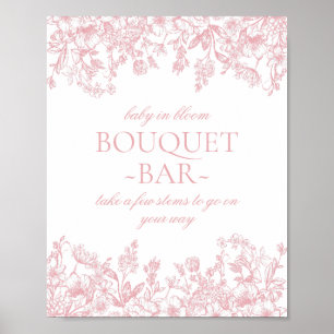 Pink Chinoiserie Vintage Floral Baby Bouquet Bar Poster