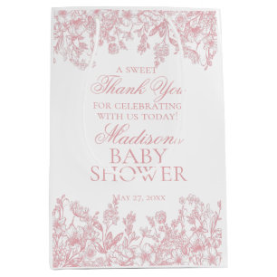 Pink Chinoiserie Vintage Floral Baby Shower Favour Medium Gift Bag