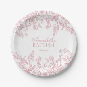 Pink Chinoiserie Vintage Floral Baptism Dessert Paper Plate