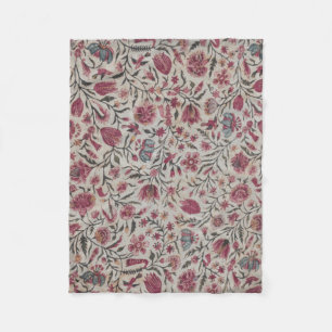 Pink Chintz Flowers Boho Cottagecore Fleece Blanket