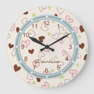 Pink Chocolate and Lime Hearts Print Clock
