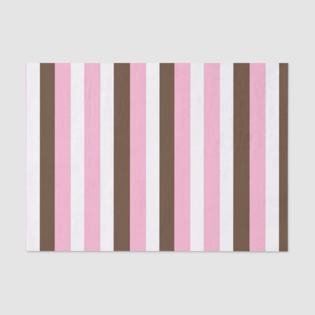 Pink, Chocolate and White Stripes Tissue Paper (Front)