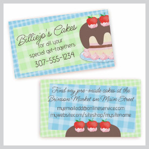pink chocolate cake baking business card