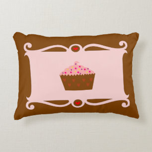 Pink & Chocolate Heart Cupcake Accent Pillow