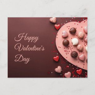 Pink chocolate hearts on dark ground Valentine's Postcard