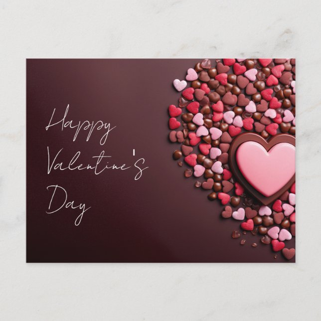 Pink chocolate hearts on dark ground Valentine's Postcard (Front)