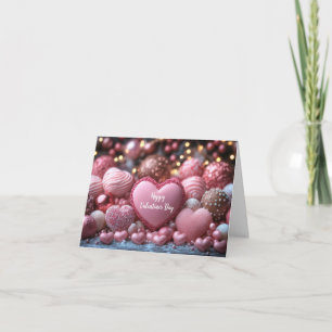 Pink Chocolate Hearts  Valentine's Greeting Holiday Card