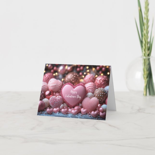 Pink Chocolate Hearts  Valentine's Greeting Holiday Card (Front)