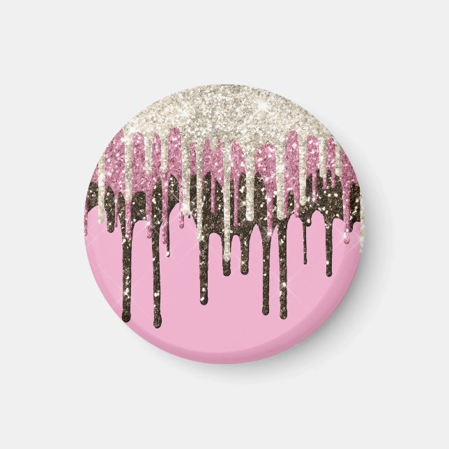 Pink Chocolate Ice Cream Glitter Drips Magnet (Front)