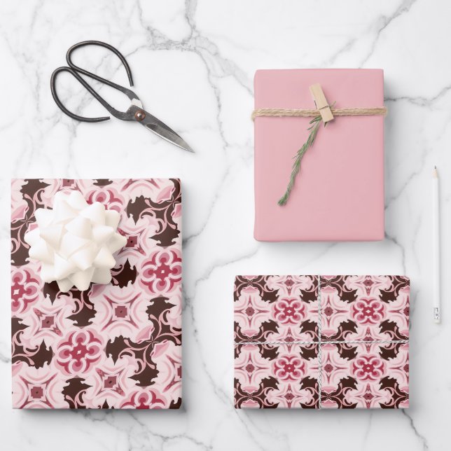 Pink & Chocolate Pattern Wrapping Paper Sheet (Front)