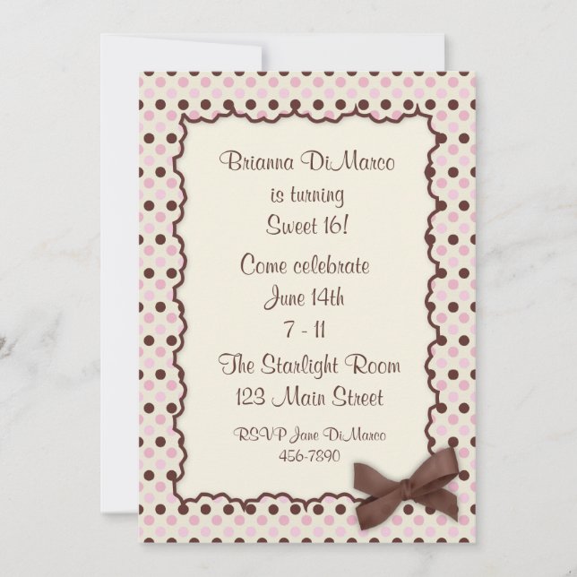 Pink Chocolate Polka Dot Invitation (Front)
