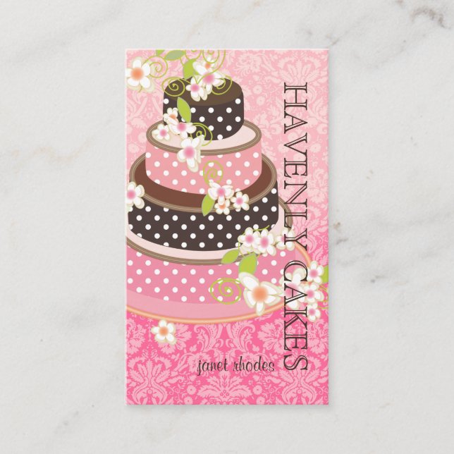 Pink + Chocolate Wedding Cake/Bakery/pâtisserie Business Card (Front)