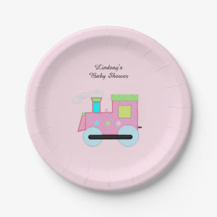 Pink Choo Choo Train Baby Shower Paper Plate