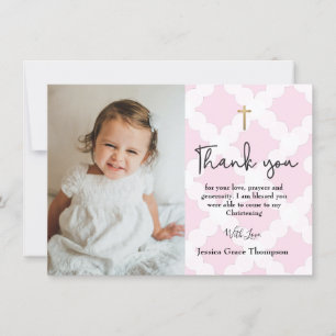 Pink Christening Girl photo thank you Card