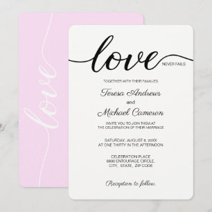 Pink Christian Wedding Love Never Fails Invitation