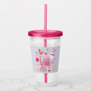Pink Christmas Acrylic Tumbler