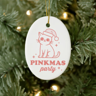 Pink Christmas aesthetic pinkmas party girly cat Ceramic Ornament