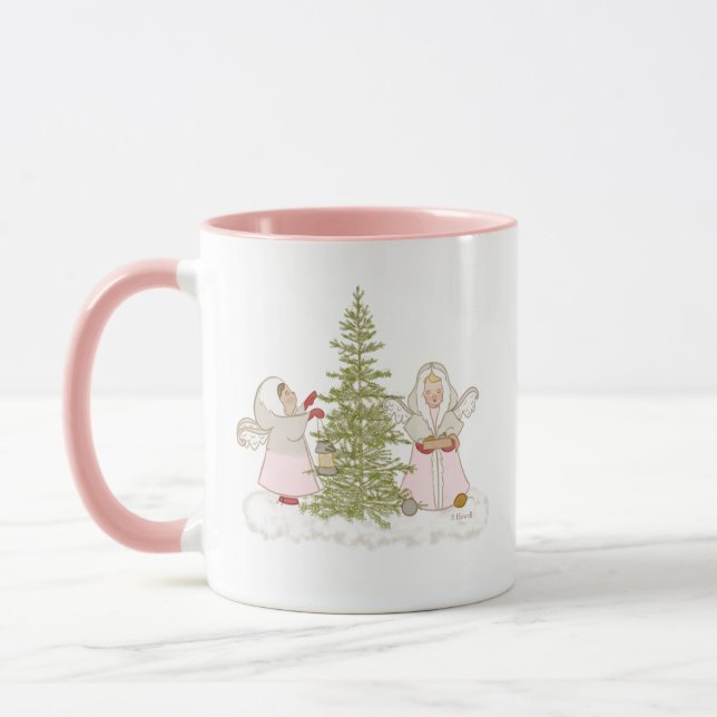 Pink Christmas Angels Mug (Left)