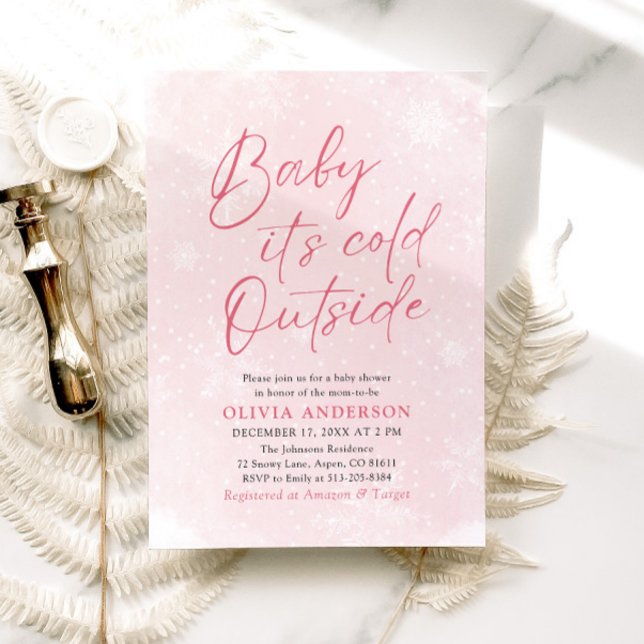 Pink Christmas Baby It's Cold Outside Baby Shower Invitation (Creator Uploaded)