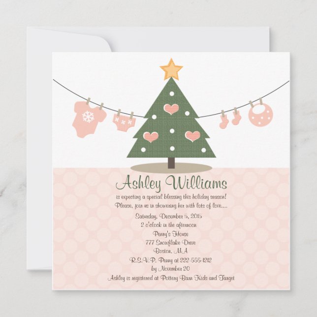 Pink Christmas Baby Shower Invitations (Front)