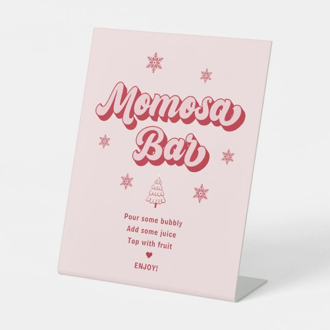 Pink Christmas Baby Shower Momosa bar  Pedestal Sign (Front)
