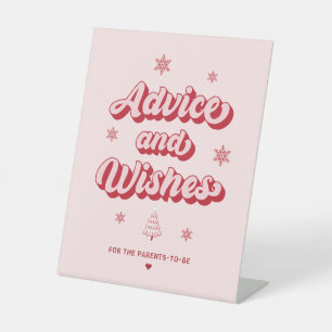 Pink Christmas Baby Shower Wishes and Advice  Pedestal Sign