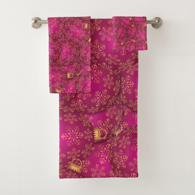 Pink Christmas balls Bath Towel Set (Insitu)