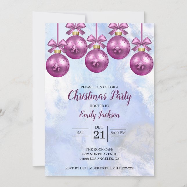 Pink Christmas Balls Invitation (Front)