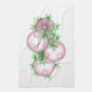 Pink Christmas Baubles Kitchen Towels